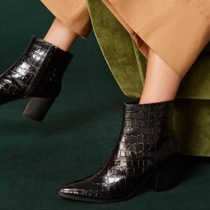 Jaggar | Grounded Croc-Embossed Leather Booties